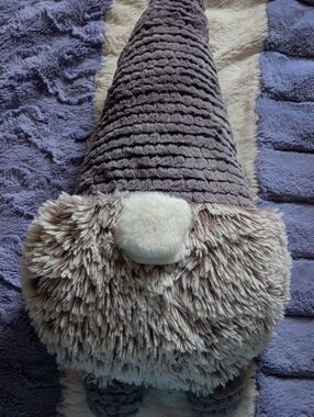 Plush Gray and Cream Gnome Accent Pillow